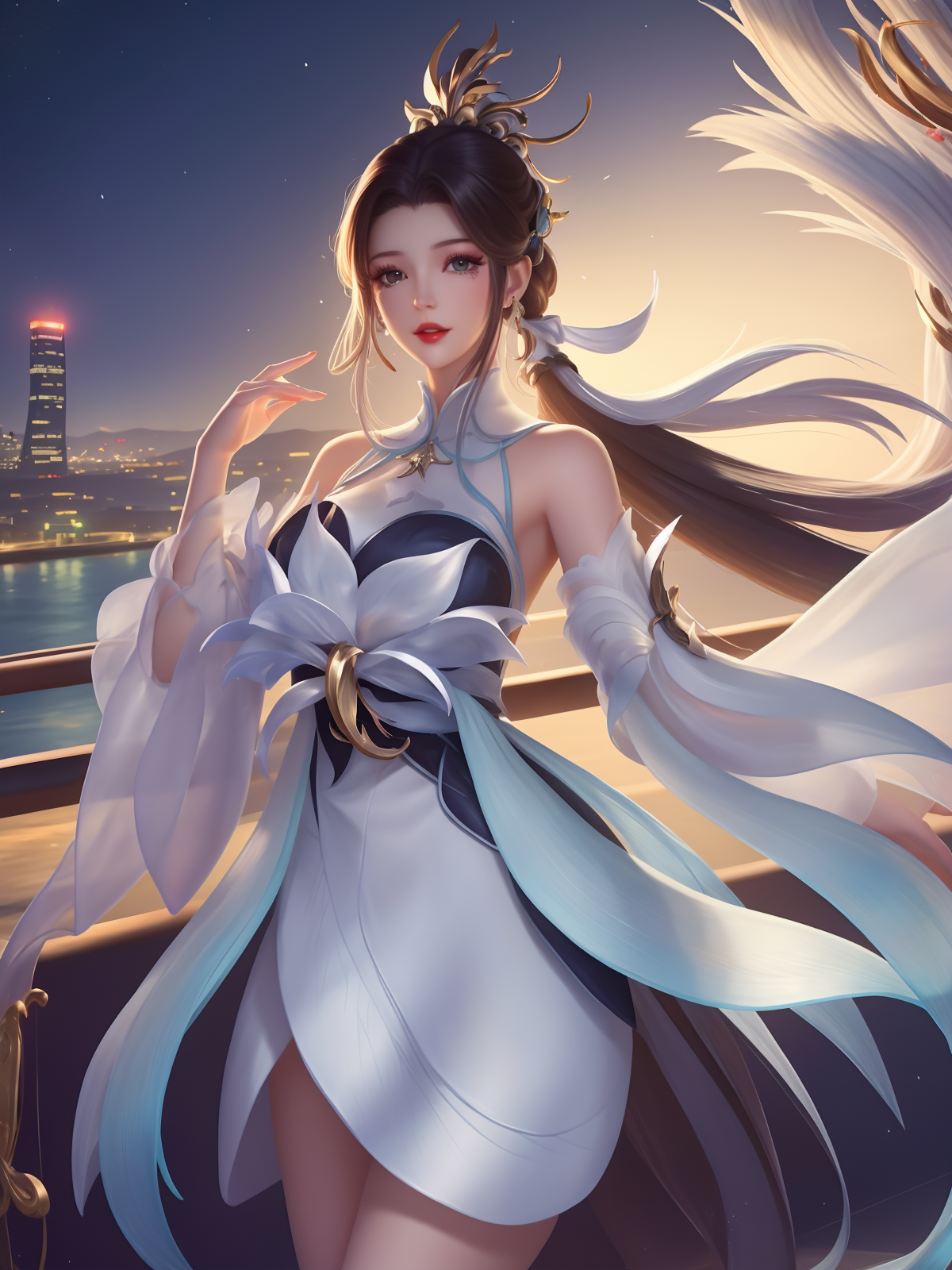 00108-3116471785-_lora_WZRYdaqiaoBLHSN_20230809192651_0.75_,WZRYdaqiaoBLHSN,1girl, mature female, night, cityscape, looking at viewer,white dress.png